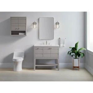 KOHLER Helst 36 in. W x 18 in. D x 36 in. H Single Sink Open Base Bath Vanity in Mohair Grey with Quartz Top