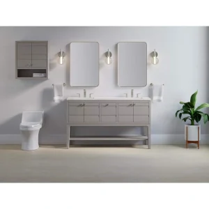 KOHLER Helst 60 in. W x 18 in. D x 36 in. H Double Sink Freestanding Bath Vanity in Mohair Grey with Quartz Top