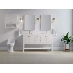 KOHLER Helst 60 in. W x 18 in. D x 36 in. H Double Sink Freestanding Bath Vanity in White with Quartz Top
