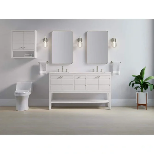KOHLER Helst 60 in. W x 18 in. D x 36 in. H Double Sink Freestanding Bath Vanity in White with Quartz Top