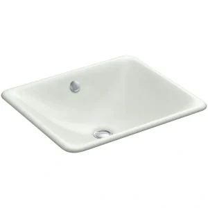 KOHLER Iron Plains 18″ Square Drop-in/Undermount Cast Iron Bathroom Sink in Sea Salt with Overflow
