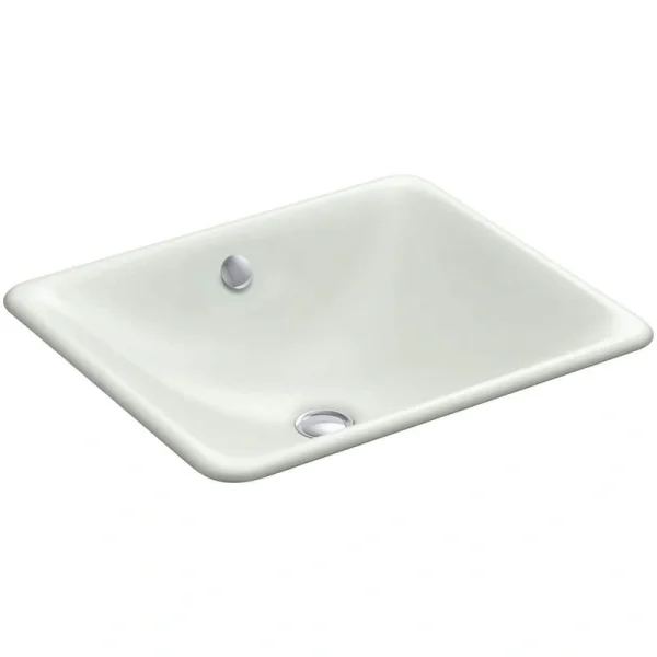 KOHLER Iron Plains 18″ Square Drop-in/Undermount Cast Iron Bathroom Sink in Sea Salt with Overflow