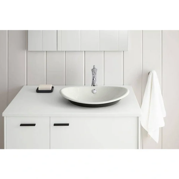 KOHLER Iron Plains 21 in. Oval Vessel Cast Iron Bathroom Sink in White with Black Painted Underside