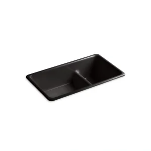 KOHLER Iron/Tones 33 in. Drop-in/Undermount Double Bowl Black Cast Iron Kitchen Sink