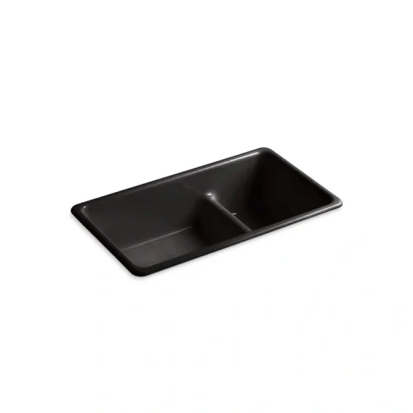KOHLER Iron/Tones 33 in. Drop-in/Undermount Double Bowl Black Cast Iron Kitchen Sink