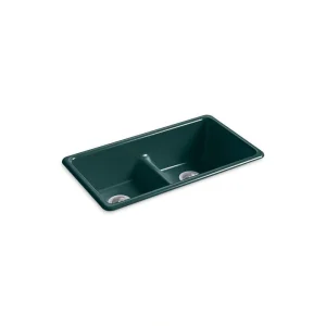 KOHLER Iron/Tones 33 in. Drop-In/Undermount Double Bowl Teal Cast Iron Kitchen Sink