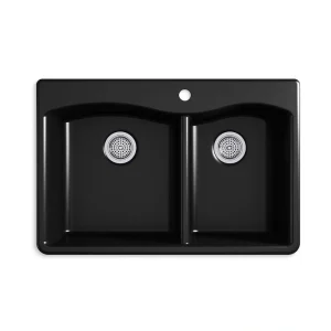 KOHLER Kennon 33 in. Drop-in 60/40 Double Bowl Neoroc Granite Composite 1-Hole Kitchen Sink in Matte Black