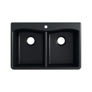 KOHLER Kennon 33 in. Drop-in/Undermount 1-Hole Double Bowl Neoroc Granite Composite Kitchen Sink in Matte Black