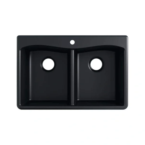 KOHLER Kennon 33 in. Drop-in/Undermount 1-Hole Double Bowl Neoroc Granite Composite Kitchen Sink in Matte Black