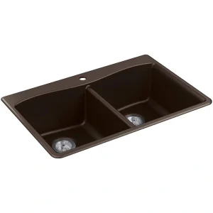 KOHLER Kennon Dual Mount Neoroc Granite Composite 33 in. 1-Hole Double Bowl Kitchen Sink in Matte Brown