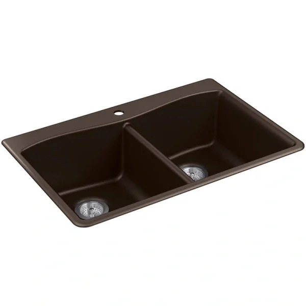 KOHLER Kennon Dual Mount Neoroc Granite Composite 33 in. 1-Hole Double Bowl Kitchen Sink in Matte Brown
