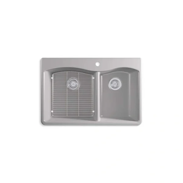 KOHLER Kennon Matte Grey Solid Surface 33 in. Double Bowl Undermount Kitchen Sink T726939190