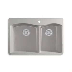 KOHLER Kennon Neoroc Matte Grey Granite Composite 33 in. 1-Hole Double Bowl Drop-In/Undermount Kitchen Sink T726939396