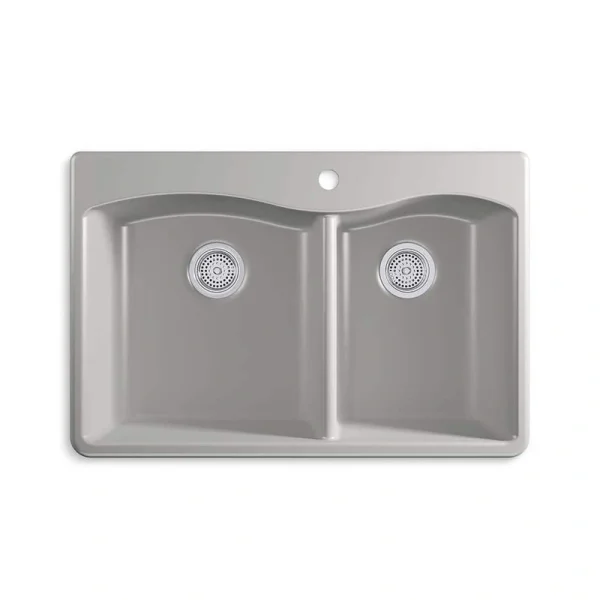 KOHLER Kennon Neoroc Matte Grey Granite Composite 33 in. 1-Hole Double Bowl Drop-In/Undermount Kitchen Sink T726939396