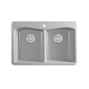 KOHLER Kennon Neoroc Matte Grey Granite Composite 33 in. 1-Hole Double Bowl Drop-In/Undermount Kitchen Sink T726940621