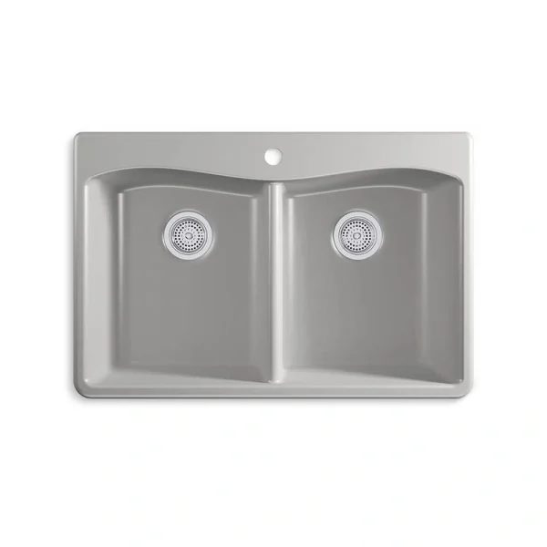 KOHLER Kennon Neoroc Matte Grey Granite Composite 33 in. 1-Hole Double Bowl Drop-In/Undermount Kitchen Sink T726940621