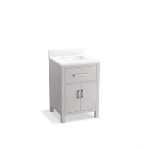 KOHLER Kresla 25in. Single Sink Freestanding Atmos Grey Bath Vanity with White Quartz Top Assembled