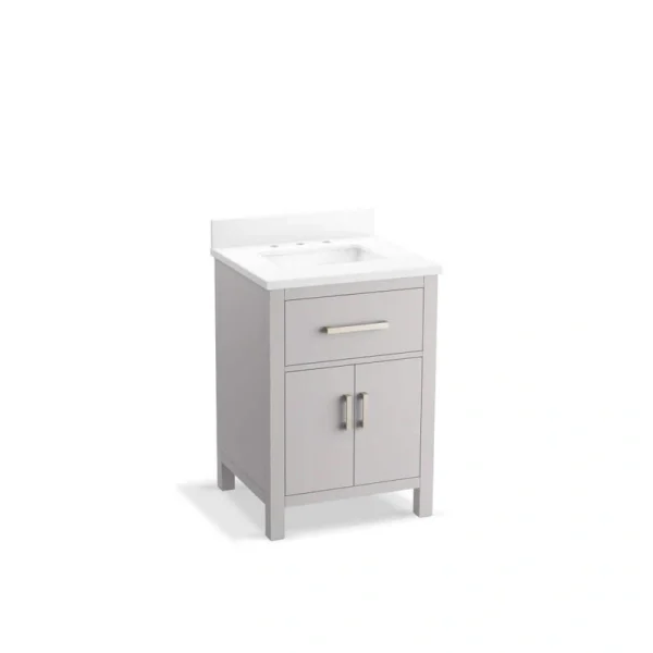 KOHLER Kresla 25in. Single Sink Freestanding Atmos Grey Bath Vanity with White Quartz Top Assembled