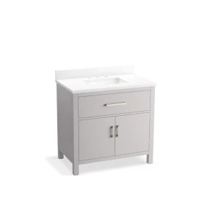 KOHLER Kresla 36.97in. Single Sink Freestanding Atmos Grey Bath Vanity with White Quartz Top Assembled