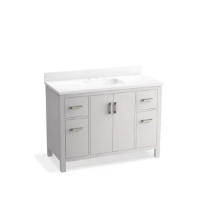 KOHLER Kresla 49.02in. Single Sink Freestanding Atmos Grey Bath Vanity with White Quartz Top Assembled
