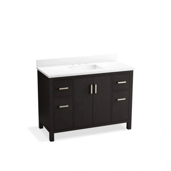 KOHLER Kresla 49.02in. Single Sink Freestanding Carbon Oak Bath Vanity with White Quartz Top Assembled