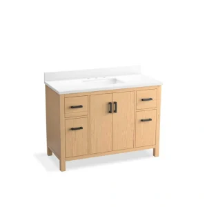KOHLER Kresla 49.02in. Single Sink Freestanding Light Oak Bath Vanity with White Quartz Top Assembled