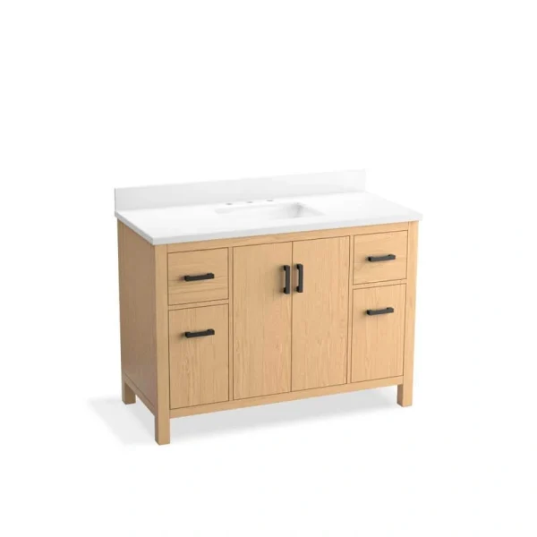 KOHLER Kresla 49.02in. Single Sink Freestanding Light Oak Bath Vanity with White Quartz Top Assembled
