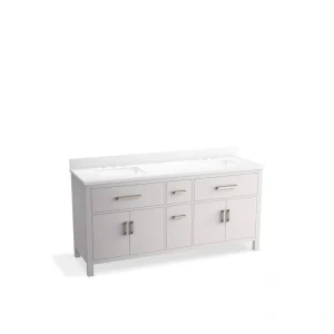 KOHLER Kresla 72.99in. Double Sink Freestanding Atmos Grey Bath Vanity with White Quartz Top Assembled