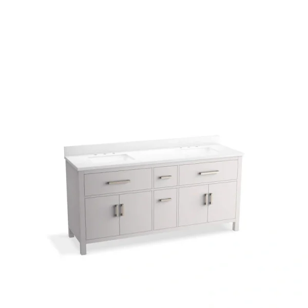 KOHLER Kresla 72.99in. Double Sink Freestanding Atmos Grey Bath Vanity with White Quartz Top Assembled