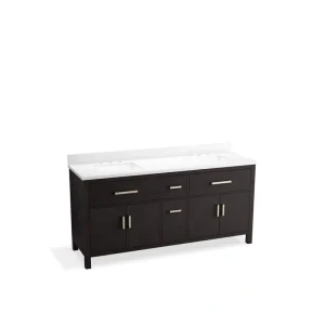 KOHLER Kresla 72.99in. Double Sink Freestanding Carbon Oak Bath Vanity with White Quartz Top Assembled