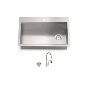KOHLER Lassen 33 in. Drop-in/Undermount Single Bowl Stainless Steel Kitchen Sink with Faucet