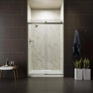 KOHLER Levity 45-48 in. W x 74 in. H Frameless Sliding Shower Door in Nickel with Blade Handles