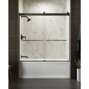 KOHLER Levity 54-57 in. W x 60 in. H Frameless Sliding Tub Door in Anodized Dark Bronze with 1/4 in. Crystal Clear Glass