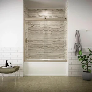 KOHLER Levity 54-57 in. W x 60 in. H Semi-Frameless Sliding Tub Door in Nickel with Blade Handles