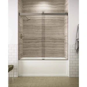KOHLER Levity 56-60 in. W x 60 in. H Semi-Frameless Sliding Tub Door in Nickel with 1/4 in. Crystal Clear Glass