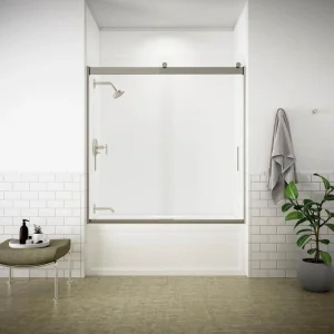 KOHLER Levity 56-60 in. W x 62 in. H. Semi-Frameless Sliding Tub Door in Nickel with Blade Handles