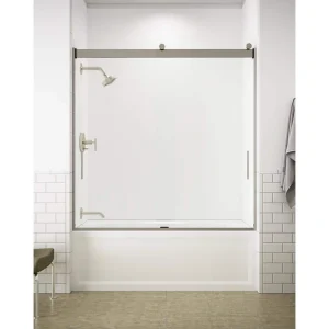 KOHLER Levity 56-60 in. W x 62 in. H Semi-Frameless Sliding Tub Door in Nickel with Blade Handles