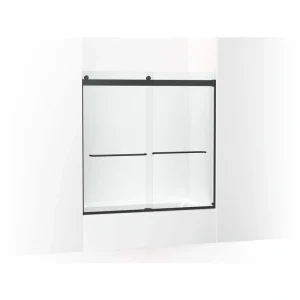 KOHLER Levity 57-60 in. W x 60 in. H Frameless Sliding Tub Door in Matte Black with 1/4 in. Thick Clear Glass