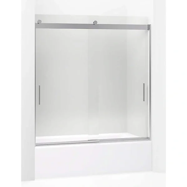 KOHLER Levity 57-60 in. W x 62 in. H Frameless Sliding Bath Door in Anodized Dark Bronze with Blade Handles
