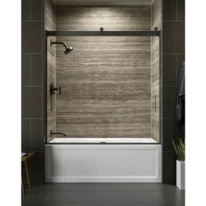 KOHLER Levity 57-60 in. W x 62 in. H Frameless Sliding Tub Door in Anodized Dark Bronze with 3/8 in. Thick Crystal Clear Glass