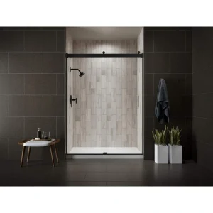 KOHLER Levity 57-60 in. W x 74 in. H Frameless Sliding Shower Door in Anodized Dark Bronze with 5/16 in. Crytal Clear Glass