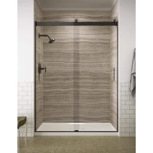 KOHLER Levity 57-60 in. W x 82 in. H Frameless Sliding Shower Door in Anodized Dark Bronze with 5/15 in. Crystal Clear Glass