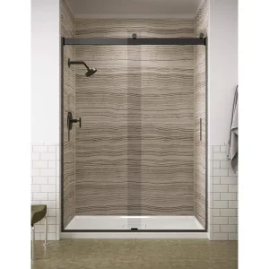 KOHLER Levity 57-60 in. W x 82 in. H Frameless Sliding Shower Door in Anodized Dark Bronze with Blade Handles