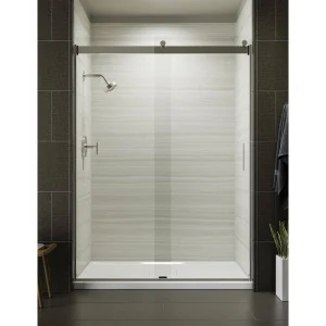 KOHLER Levity 57-60 in. W x 82 in. H Frameless Sliding Shower Door in Brushed Nickel with 3/8 in. Clear Glass