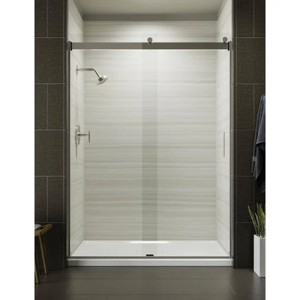KOHLER Levity 57-60 in. W x 82 in. H Frameless Sliding Shower Door in Brushed Nickel with 3/8 in. Clear Glass