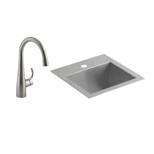 KOHLER Lyric 18 Gauge Stainless Steel 15 in. 1-Hole Dual Mount Bar Sink with Simplice Faucet