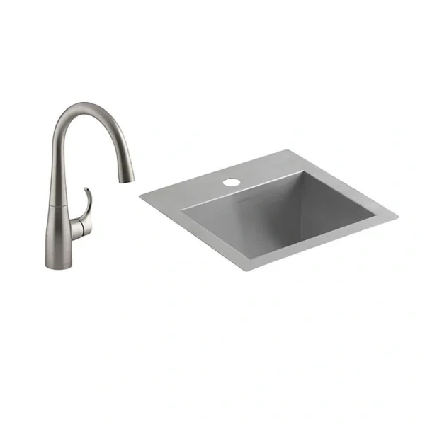 KOHLER Lyric 18 Gauge Stainless Steel 15 in. 1-Hole Dual Mount Bar Sink with Simplice Faucet