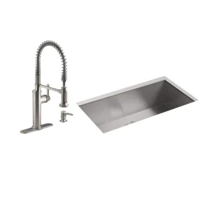 KOHLER Lyric 33 in. Stainless Steel 18 Gauge Undermount Single Bowl Kitchen Sink with Sous Semi Pro Faucet