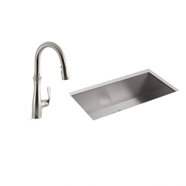 KOHLER Lyric Undermount Stainless Steel 32 in. Single Bowl Kitchen Sink with Bellera Faucet in Vibrant Stainless
