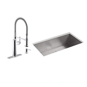 KOHLER Lyric Undermount Stainless Steel 32 in. Single Bowl Kitchen Sink with Sous Kitchen Faucet in Polished Chrome